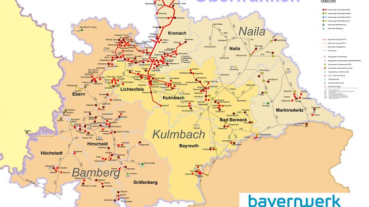 Gasnetz des Bayernwerks in Oberfranken