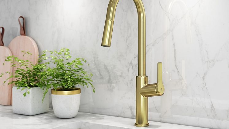 EPIC kitchen mixer_with pull out handshower_brass
