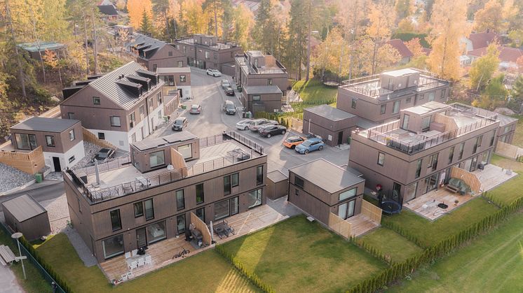 I Fullersta i Huddinge har Solvinkeln Fastigheter AB byggt 22 parhus och elva studiohus. Bild: Solvinkel Fastigheter