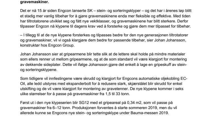 Engcon oppgraderer sorteringsklypene – tilpasses for den nye generasjonen tiltrotatorer og gravemaskiner