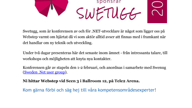 Webstep stolt sponsor och utställare på Swetugg 2016