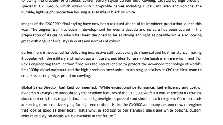 Sleek Carbon Fibre Cowling Revealed for Cox Powertrain's CXO300