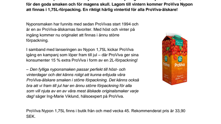 Mer vintermys med ProViva Nypon - Nu i ännu större förpackning!