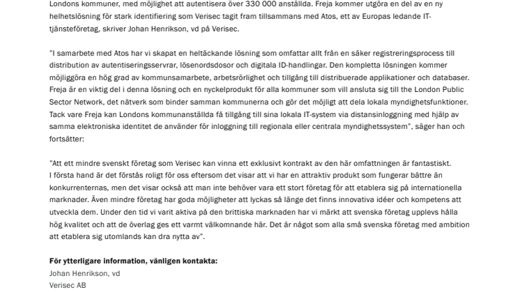 Svenska Verisec förser hela London med stark autentisering 