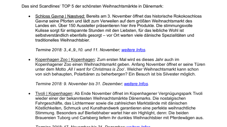 Adventszeit mit Hygge-Garantie: Scandlines empfiehlt die schönsten Weihnachtsmärkte in Dänemark