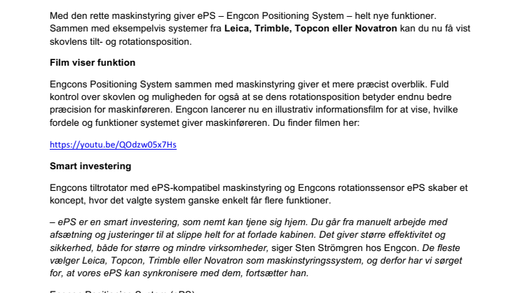 Engcon optimerer maskinstyring fra Leica, Topcon, Novatron og Trimble