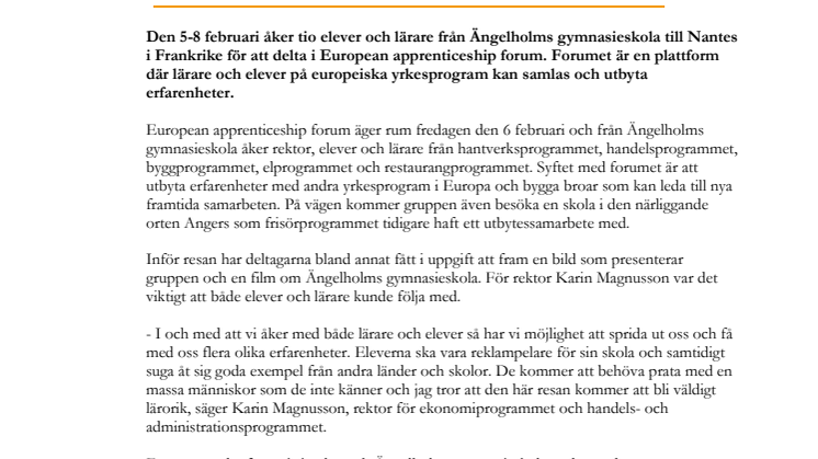 Gymnasieskolans yrkesprogram åker till Frankrike för att utbyta erfarenheter