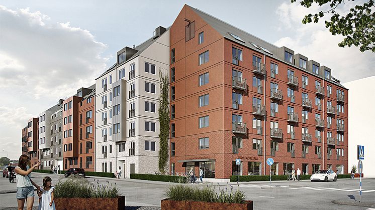På Norra Sorgenfri planeras ett flerbostadshus med 250 lägenheter, främst av mindre storlek. Illustration: Arkitektbyrån Design.