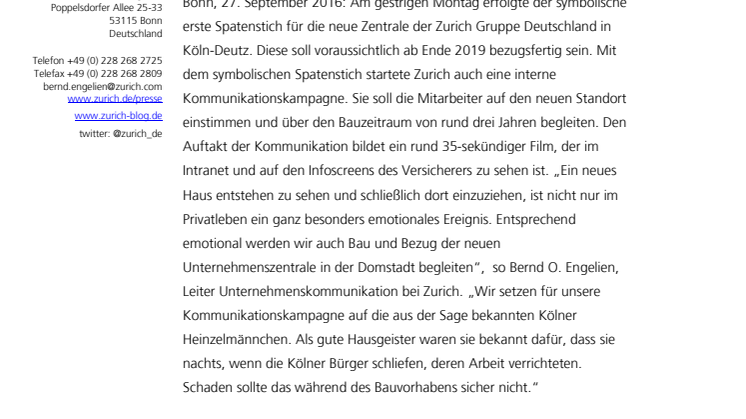 Zurich Versicherung nutzt Moodfilm zur Einstimmung auf neuen Standort
