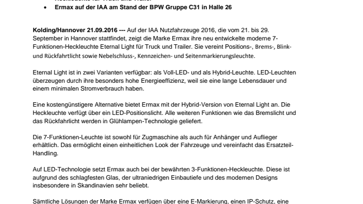 Ermax: neue 7-Funktionen-Heckleuchte Eternal Light