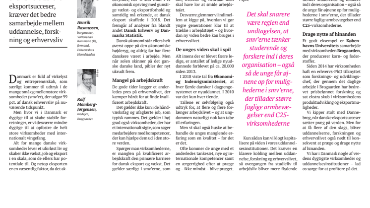Børsen 31. juli 2019: Kronik om fordelene ved bredere samarbejde mellem SMV'ere og udd.sektoren