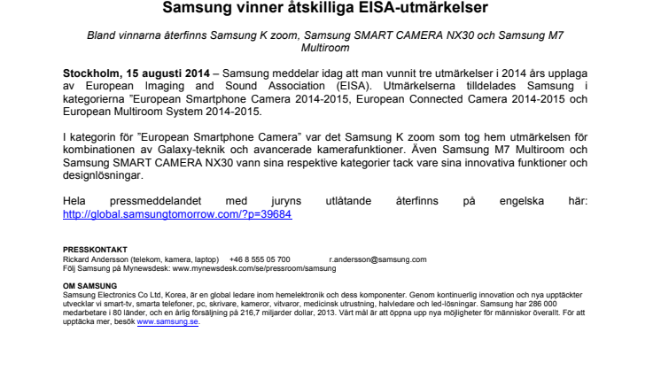 Samsung vinner åtskilliga EISA-utmärkelser 