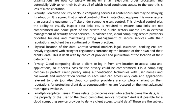 Disadvantages of Cloud Computing.
