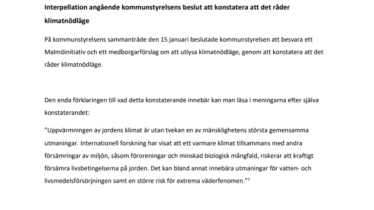 Interpellation om Malmö stads klimatnödläge