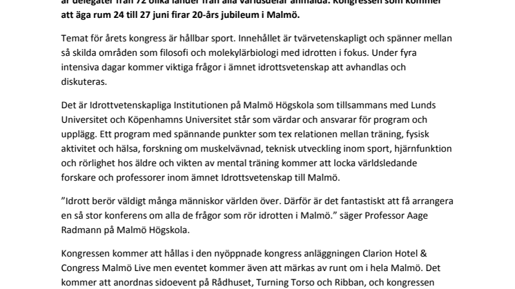 Världskongressen European College of Sport Science till Malmö