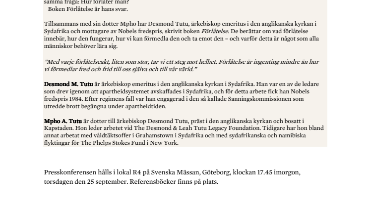 Presskonferens med Desmond Tutu och Mpho Tutu