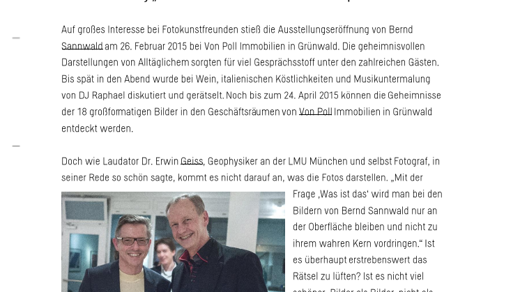 Erfolgreicher Ausstellungsauftakt von Bernd Sannwald in Grünwald