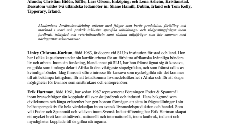​KSLA välkomnar nya ledamöter i Jordbruksavdelningen