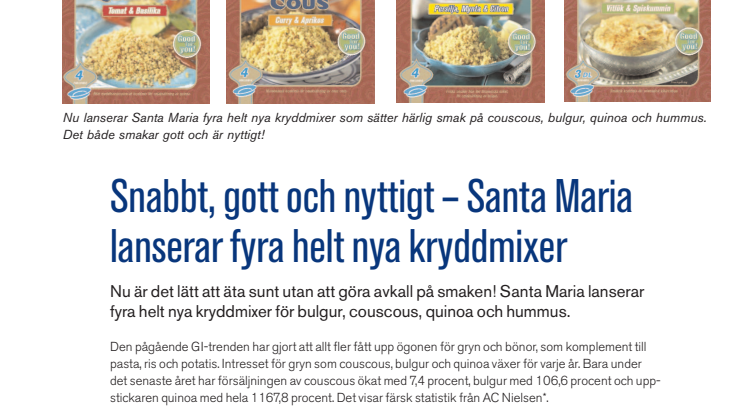 Snabbt, gott och nyttigt – Santa Maria lanserar fyra helt nya kryddmixer