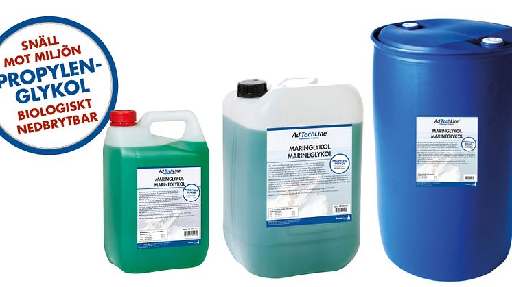 AdTechLine® Maringlykol kommer finnas i tre olika förpackningar, 4 l, 25 l och 210 l.
