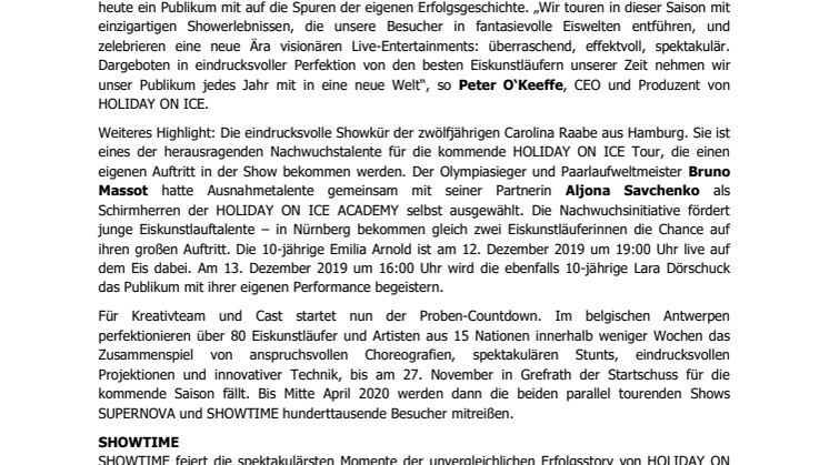 HOLIDAY ON ICE feiert Saisoneröffnung: spektakuläre Performances aus Produktion SHOWTIME