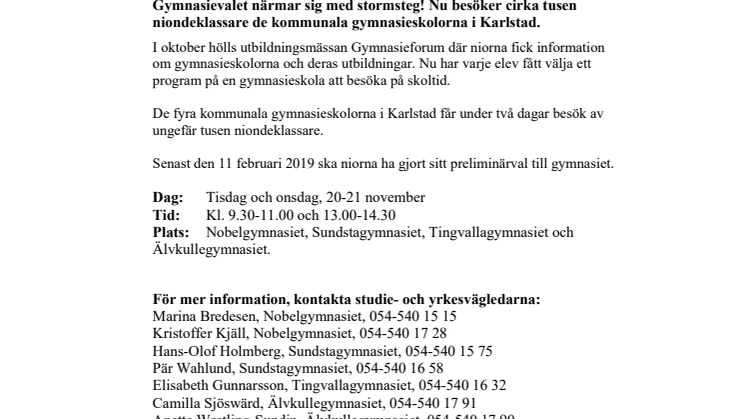 Pressinbjudan: Tusen niondeklassare på gymnasiebesök