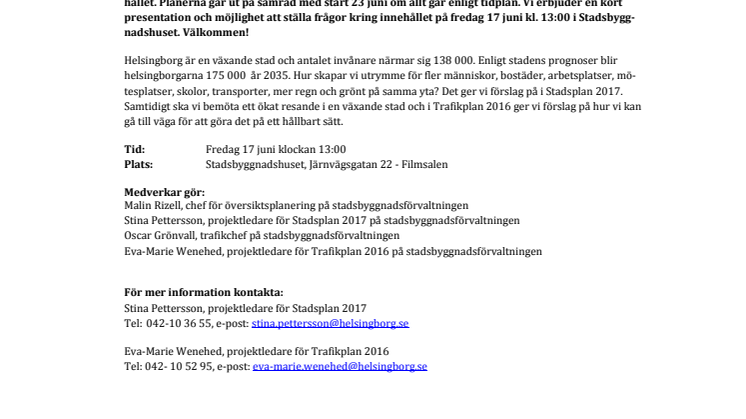 Pressinbjudan: ​Så ska vi få plats för fler människor i Helsingborg