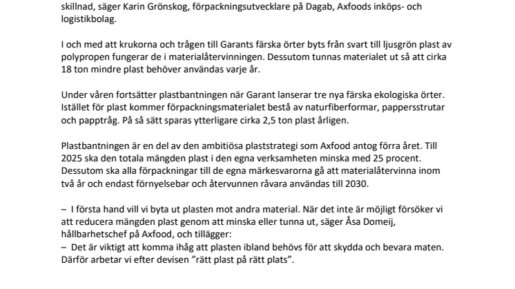 Garants färska örter slopar 20 ton plast