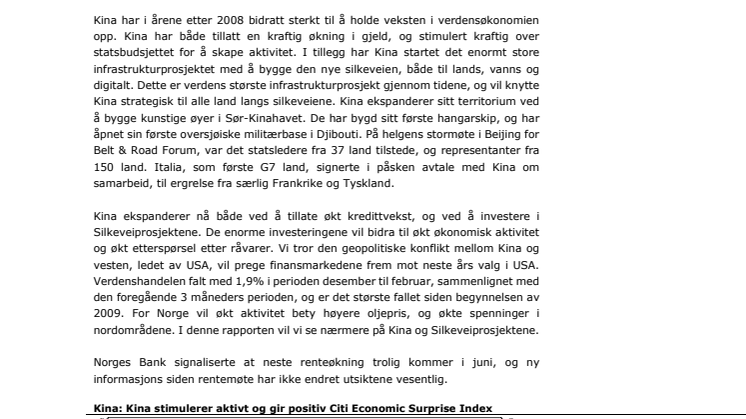 Makrorapport april 2019: Kina stimulerer og investerer kraftig