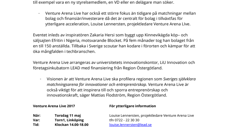Välkommen till Venture Arena Live  – Sveriges största matchningsevent för Startups