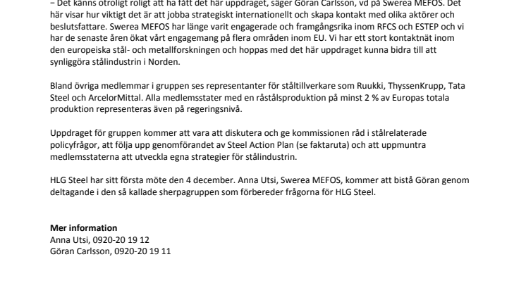 Swerea MEFOS ger expertråd i Bryssel