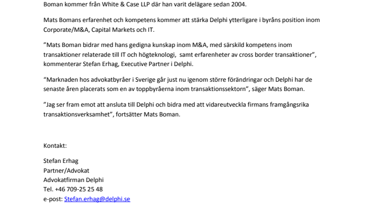 Delphi rekryterar Mats Boman