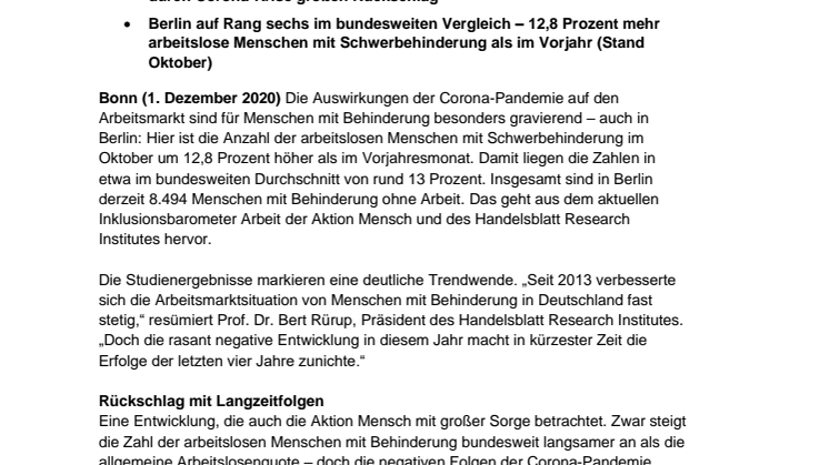 Inklusionsbarometer Arbeit / Berlin