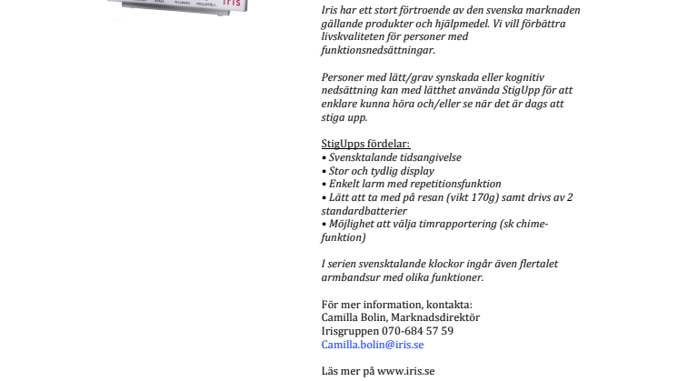 Väckarklockan StigUpp                            -talar om och visar när du ska vakna