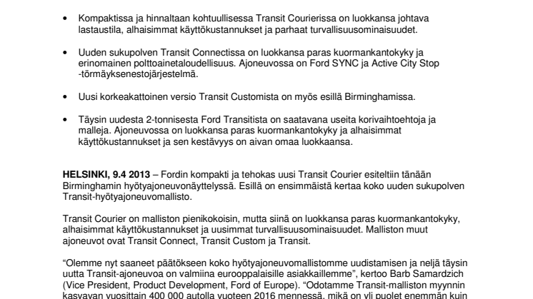 Ford Transit Courier täydentää Fordin uudistuvan hyötyajoneuvovalikoiman