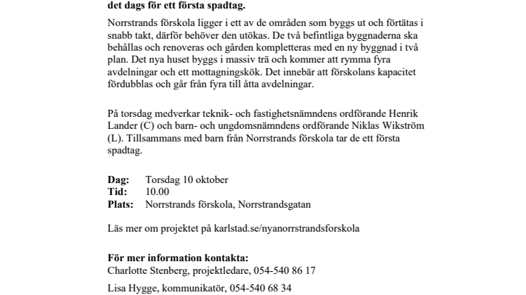 Pressinbjudan: Välkommen på spadtag på Norrstrands förskola