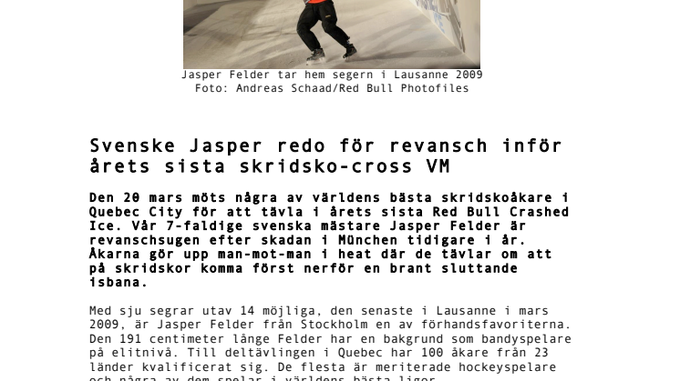  Svenske Jasper redo för revansch inför årets sista skridsko-cross VM