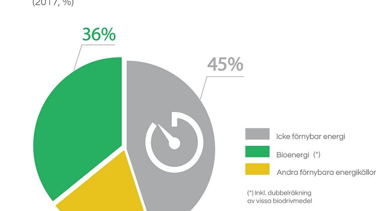 Förnybar energi som andel av slutlig  energianvändning i Sverige  (2017, %) 