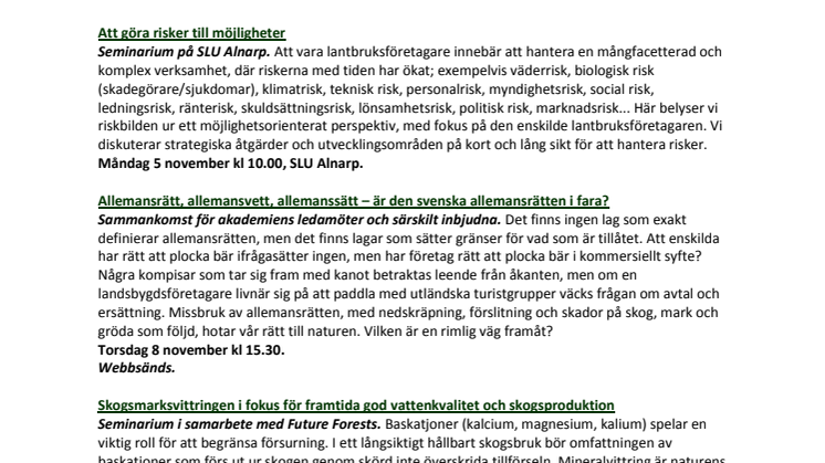 Välkommen till KSLA:s novemberaktiviteter!