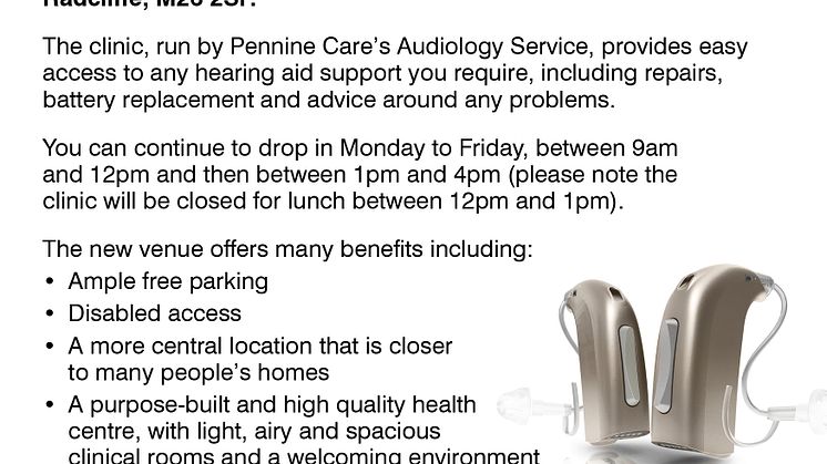 NHS news - New premises for hearing aid drop-in clinic