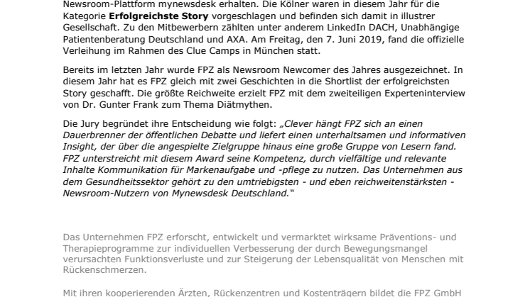 FPZ gewinnt erneut den Digital PR Award