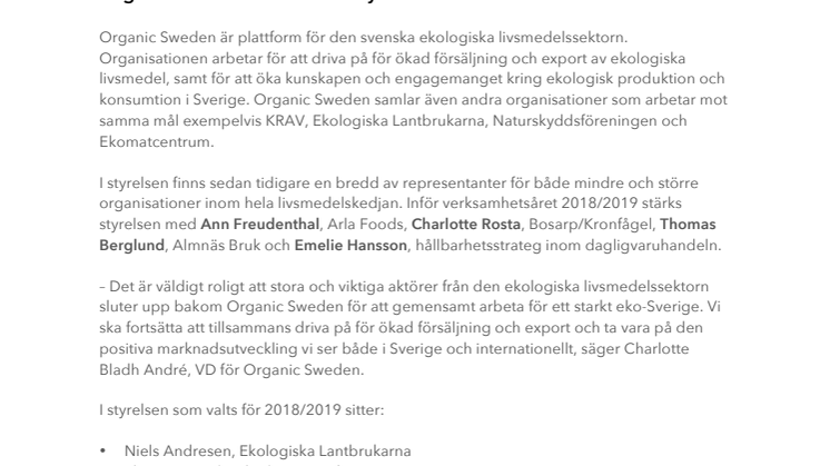 Organic Sweden stärker sin styrelse