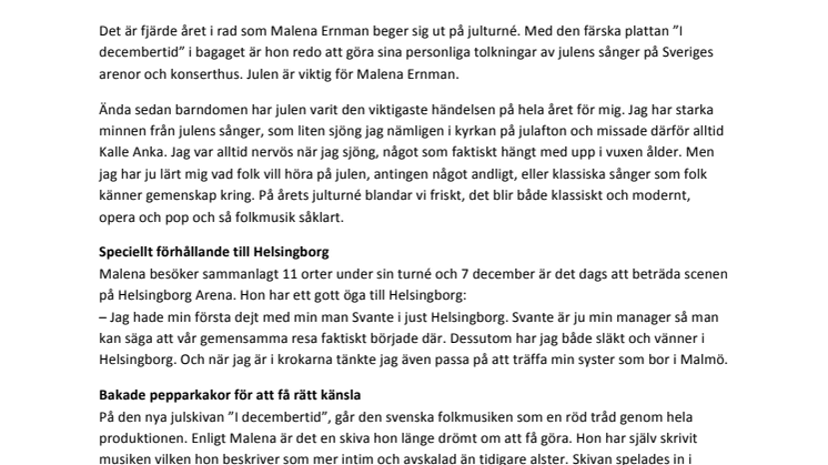 Personlig julkonsert med Malena Ernman