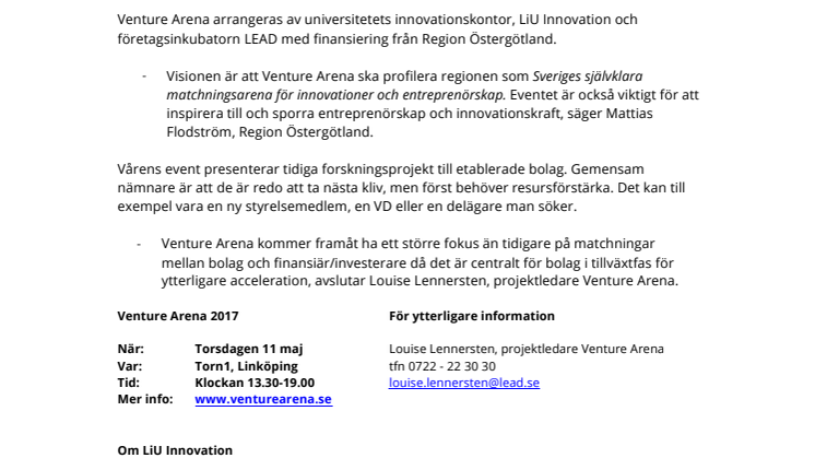 Jämnare könsfördelning på Venture Arena - ​Östgötaregionens viktigaste matchningsarena för tillväxtföretag