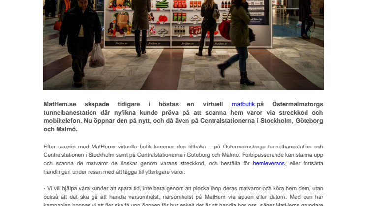 Succén fortsätter – MatHems virtuella butik dyker upp på nytt