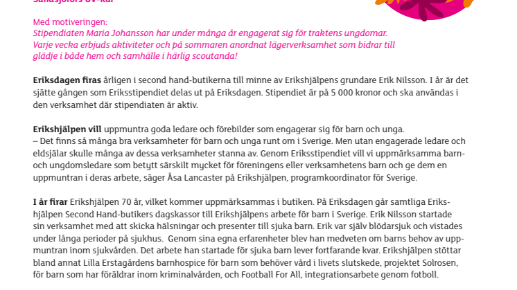 Maria Johansson får stipendium på Eriksdagen i Bodafors
