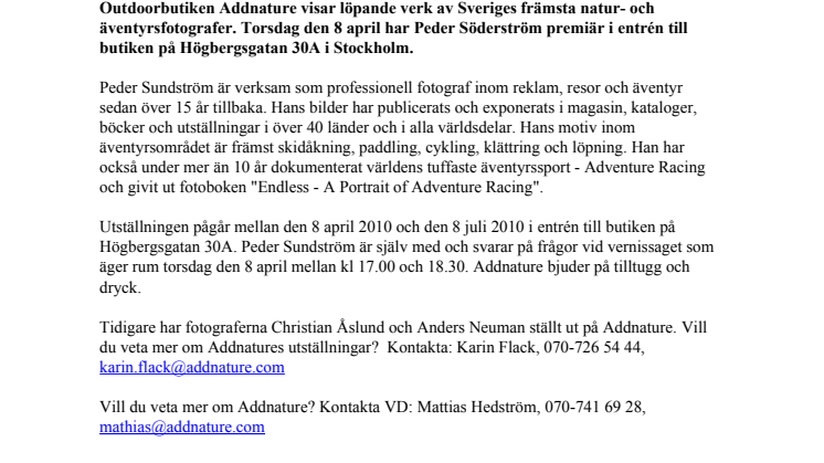 Vernissage på Addnature med äventyrsfotografen Peder Sundström 