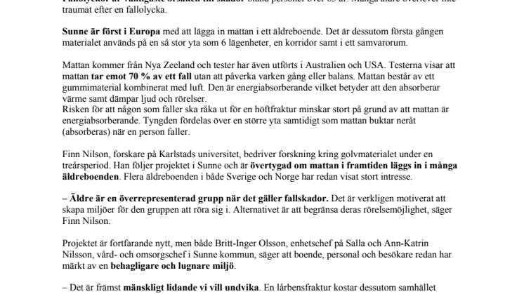 Sunne först i Europa med matta som minskar fallskador