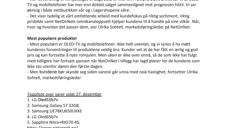 Høyt trykk hos NetOnNet under romjulen