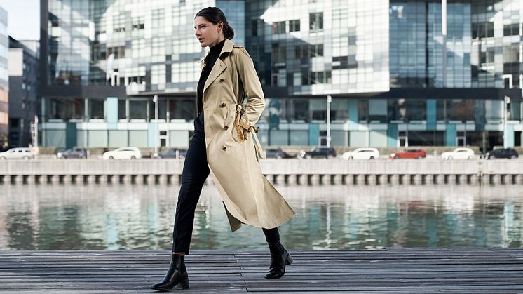 Alvina, Didriksons nytolkning av en klassisk trenchcoat, är fokusprodukten i deras vår- och sommarkollektion 2023.